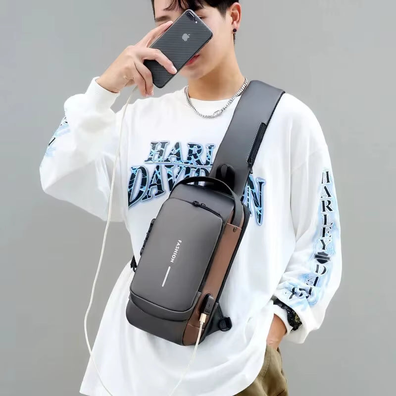 Bolso de hombro USB antirrobo de diseñador multifunción, bandolera de viaje, bandolera, bolso de pecho, marca de lujo para hombre.