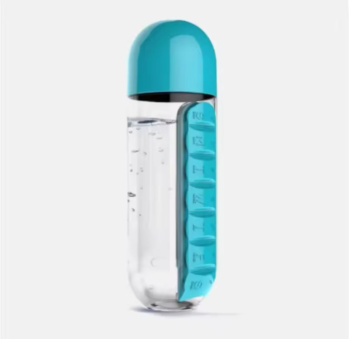 Botella de agua portátil con pastillero incorporado