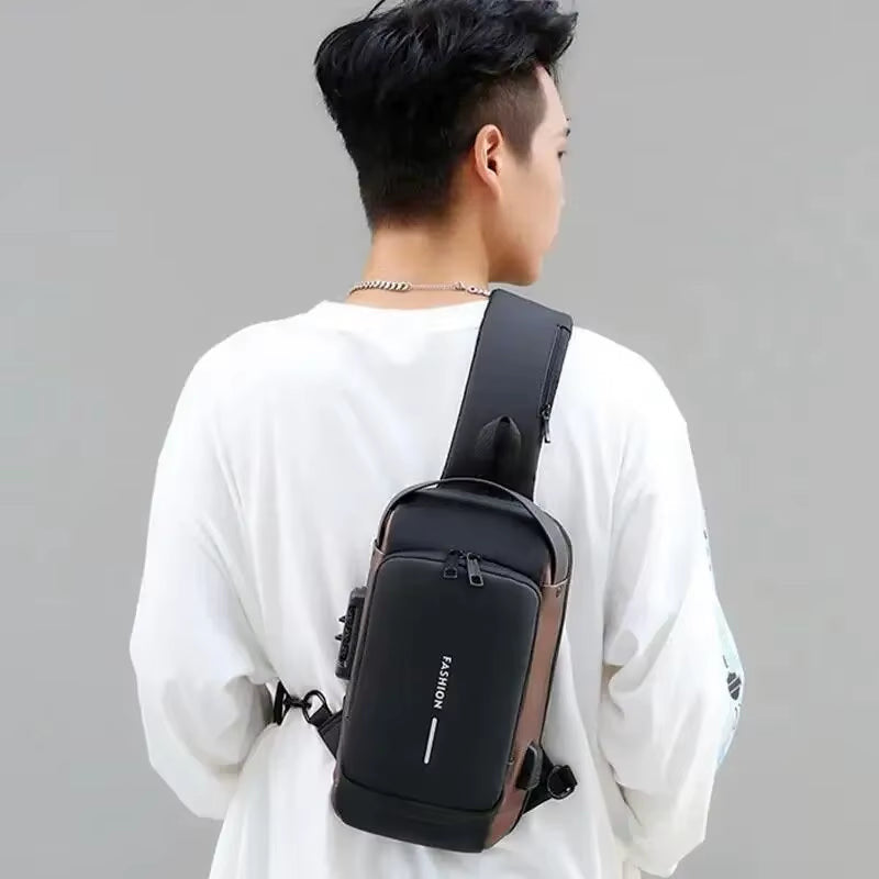 Bolso de hombro USB antirrobo de diseñador multifunción, bandolera de viaje, bandolera, bolso de pecho, marca de lujo para hombre.